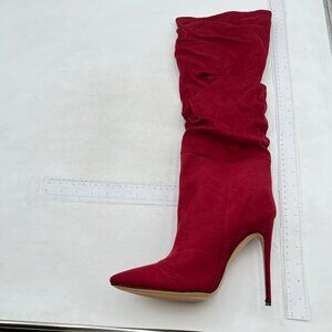 Red Chic Faux Suede Knee High Long Boots Pointed Toe High Heel Shoes